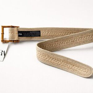 ZARA Beige Woven Belt Bamboo Buckle EU 80 New With Tags